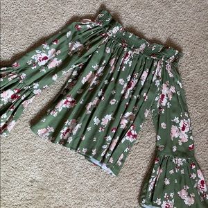 Flower print off the shoulder blouse